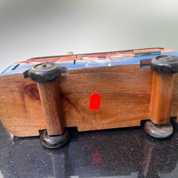 VW Volkswagon Hippie Wooden Van Bus Model Hand Painted Dolphins Surfboard Rack - Picture 6 of 6